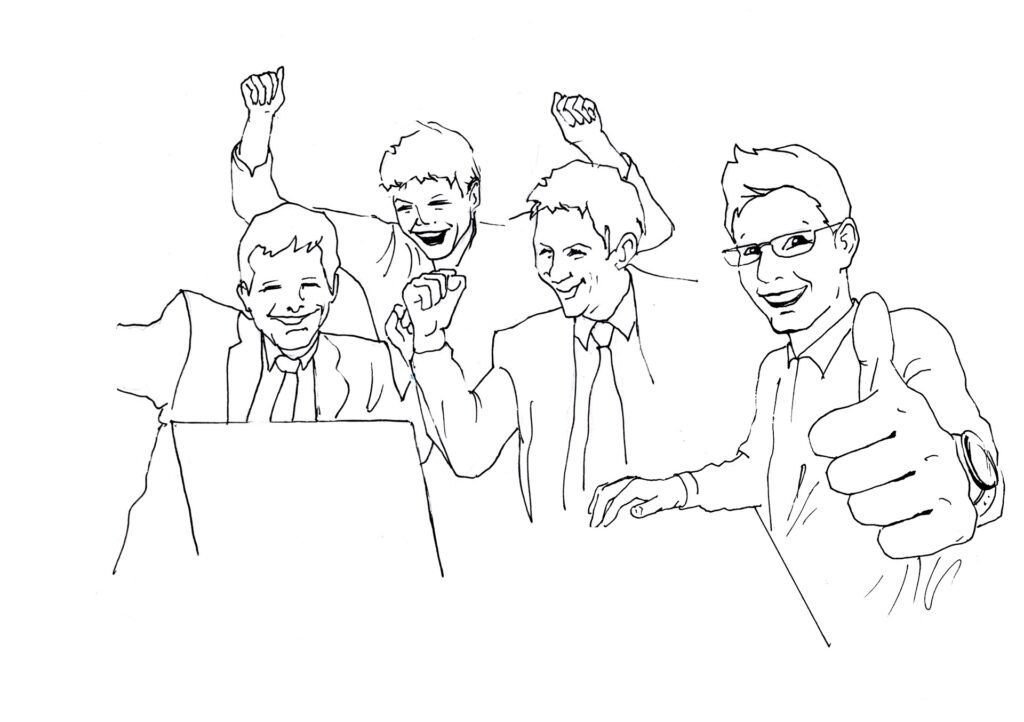 Cartoon van vrolijke accountants waar je waarschijnlijk een goede klik mee kunt hebben