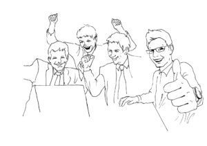 Cartoon van vrolijke accountants waar je waarschijnlijk een goede klik mee kunt hebben